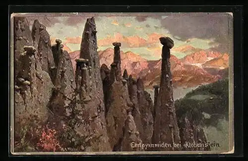 Künstler-AK Rudolf Alfred Höger: Klobenstein, Erdpyramiden bei Klobenstein