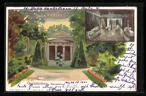Künstler-AK Carl Münch: Berlin-Charlottenburg, Mausoleum von aussen und innen