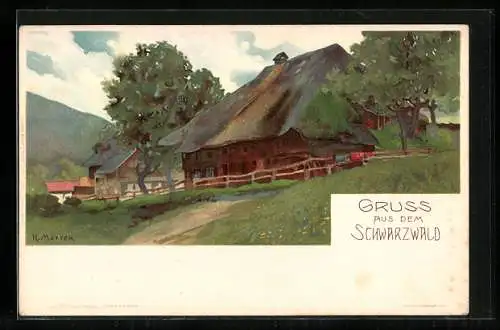 Künstler-AK K. Mutter: Schwarzwälder Häuser im Sommer