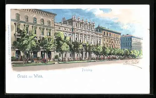 Künstler-AK Erwin Pendl: Wien, Parkring, Strassenpartie
