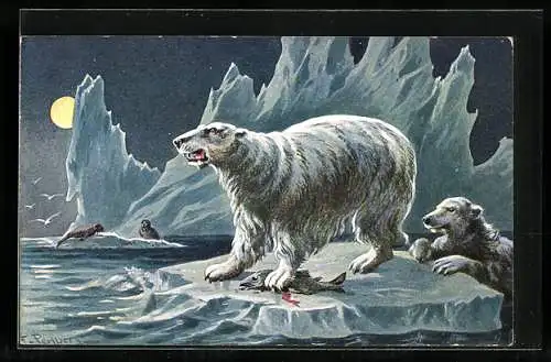 Künstler-AK Friedrich Perlberg: Eisbären auf Jagd