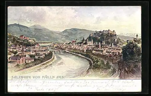 Künstler-AK F. Kulstrunk: Salzburg, Ansicht von Mülln aus