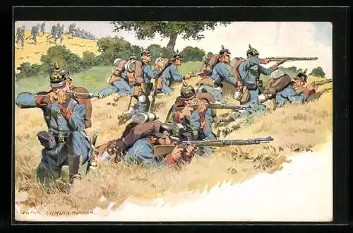 Künstler-AK Anton Hoffmann - München: Soldaten im Gefecht