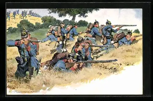 Künstler-AK Anton Hoffmann - München: Soldaten im Gefecht