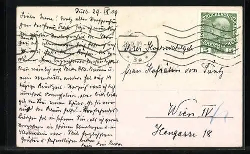 Künstler-AK Rudolf Alfred Höger: Soprabolzano /Renòn, Ortspartie mit Schafen