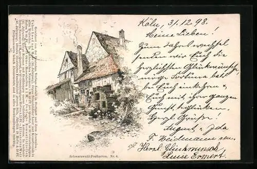 Künstler-AK Fritz Reiss: Wassermühle im Schwarzwald