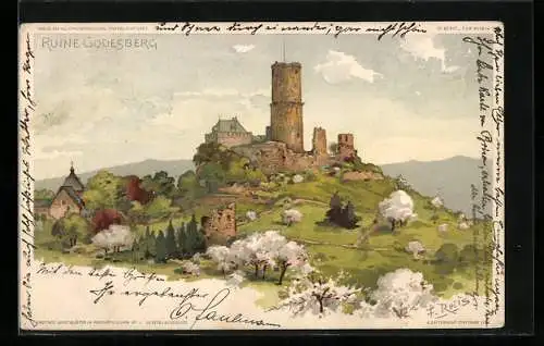 Künstler-AK Fritz Reiss: Bad Godesberg, Blick auf die Ruine Godesberg