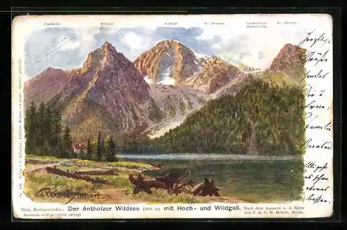 Künstler-AK F.A.C.M. Reisch: Der Antholzer Wildsee mit Hoch- und Wildgall