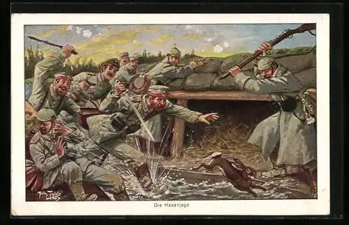 Künstler-AK A. Thiele: Die Hasenjagd der grossen Deutschen!