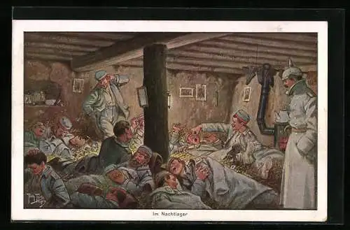 Künstler-AK Arthur Thiele: Soldaten im Nachtlager