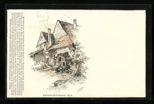 Künstler-AK Fritz Reiss: Schwarzwald, Mühlrad am Haus