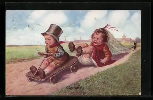 Künstler-AK Wally Fialkowska: Abgerutscht!, Scherz