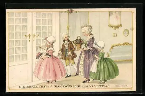 Künstler-AK Pauli Ebner: Kinder überbringen Neujahrsgrüsse