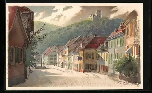 Künstler-AK Otto Hammel: Waldkirch, Strassenpartie mit Burgblick