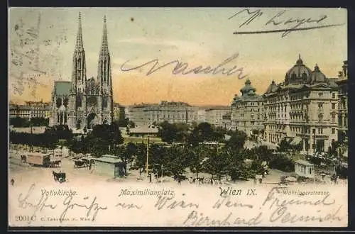 AK Wien, Votivkirche, Maximilianplatz, Währingerstrasse