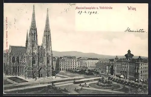 AK Wien, Maximiliansplatz u. Votivkirche