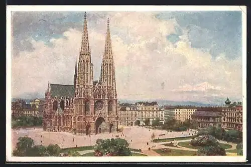 Künstler-AK Wien, Die Votivkirche im Sonnenschein