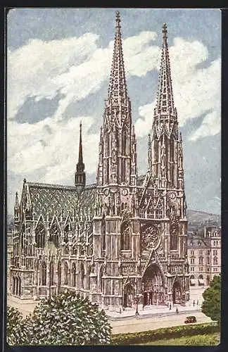 Künstler-AK Wien, Die Votivkirche zur Frühlingsblüte