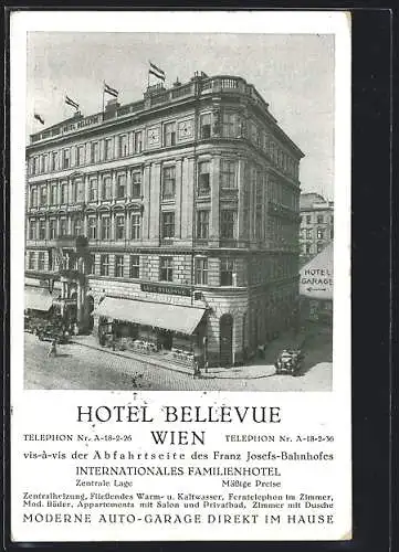 AK Wien, Hotel Bellevue am Franz Josefs-Bahnhof