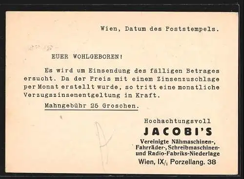 AK Wien, Korrespondenzkarte Jacobi`s, Porzellang 38