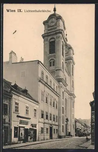 AK Wien, Strassenpartie an der Lichtenthalerkirche