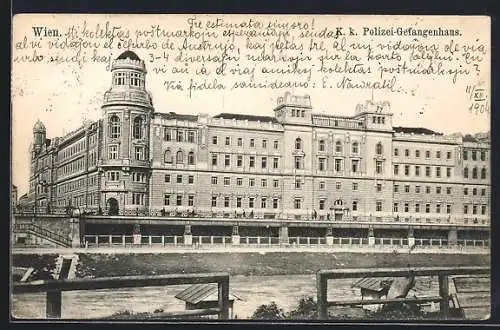 AK Wien, K. k. Polizei-Gefangenhaus mit Flusspartie
