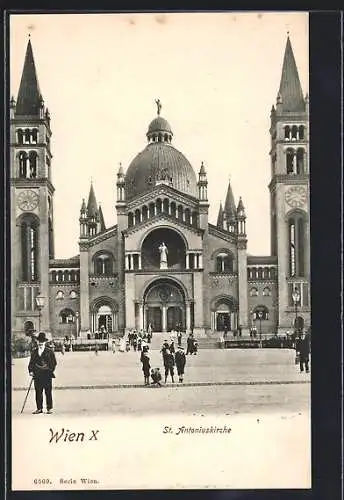AK Wien, St. Antoniuskirche, Kinder und Spaziergänger