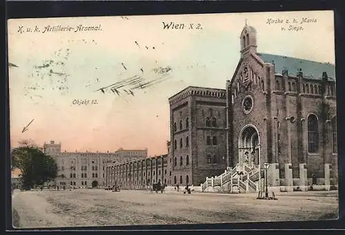 AK Wien, K. u. k. Artillerie-Arsenal und Kirche z. h. Maria v. Siege