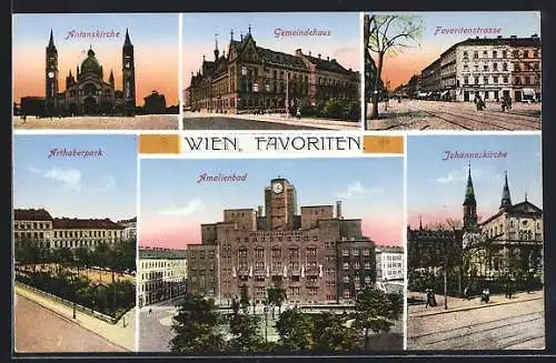 AK Wien, Amalienbad, Arthaberpark, Antonskirche, Gemeindehaus, Favoritenstrasse, Johanneskirche