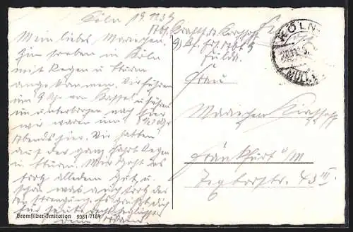 AK Köln, Rheinufer mit Dom im Scheinwerferlicht