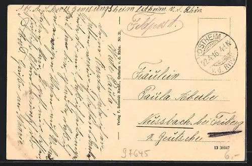 AK Ostheim v. d. Rhön, Totalansicht mit Kirche und Strassenpartie