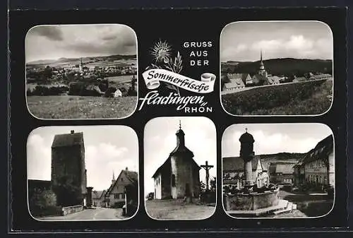 AK Fladungen /Rhön, Kirche, Brunnen, Strassenpartie