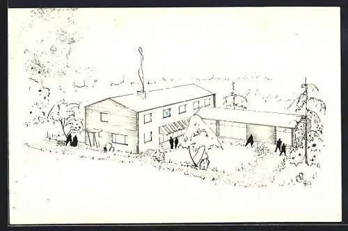 Künstler-AK Bischofsheim v. d. Rhön, Jugendheim, Lehrlingswohnheim und Haus der Bäuerin