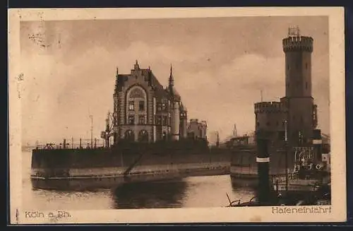 AK Köln am Rhein, Hafeneinfahrt, Haus an der Mole