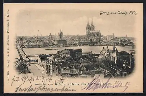AK Köln-Deutz, Teilansicht mit Dom aus der Vogelschau