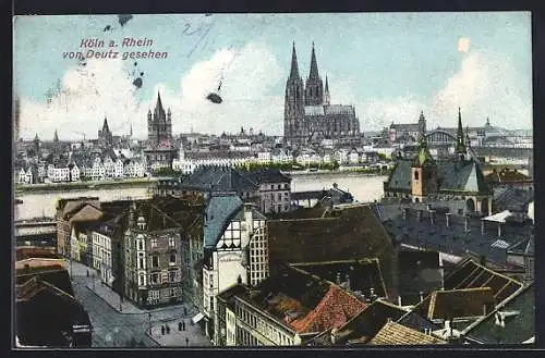 AK Köln-Deutz, Blick aus Deutz auf die Stadt und den Dom