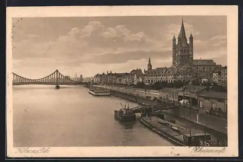 AK Köln a. Rhein, Rheinwerft mit Dom