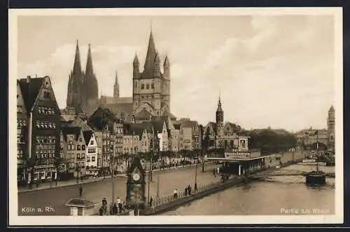 AK Köln a. Rh., Rheinpartie mit Dom