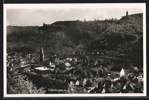 AK Geislingen a. d. St., Ortsansicht mit Kirche und Burg