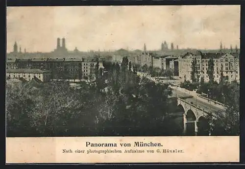AK München, Panorama mit Brücke
