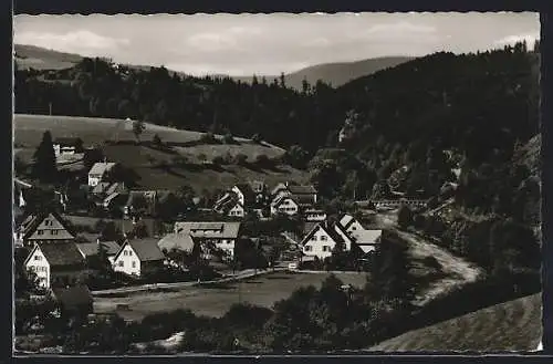 AK Huzenbach /Schwarzwald, Ortsansicht mit Fluss und Wald