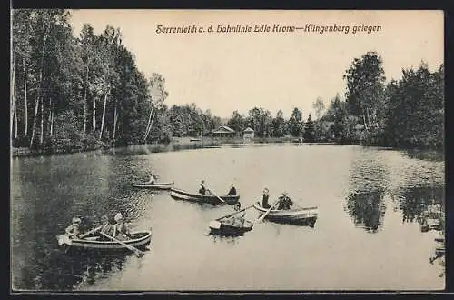 AK Edle Krone, Serrenteich an der Bahnlinie Edle-Krone-Klingenberg gesehen