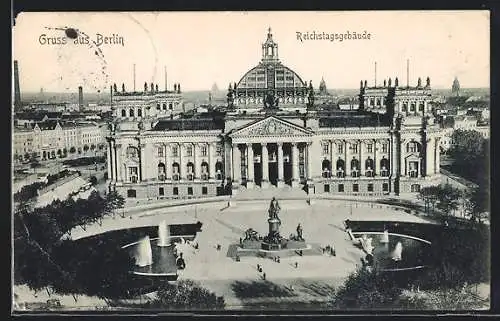 AK Berlin, Bismarckdenkmal und Reichstagsgebäude