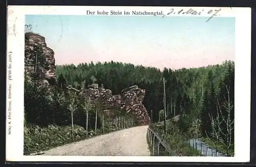 AK Olbernhau / Erzgebirge, Felsformation Hoher Stein im Natschungtal