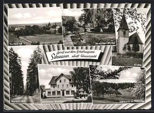 AK Schwann /Schwarzwald, Gasthaus Waldhorn, Kirche, Ortsansicht