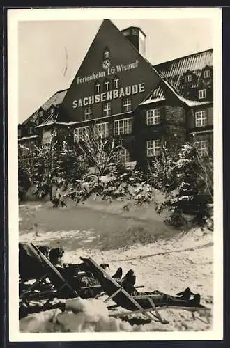 AK Oberwiesenthal, Gasthaus Sachsenbaude im Winter