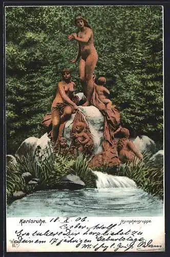 AK Karlsruhe, Brunnen mit Nymphengruppe