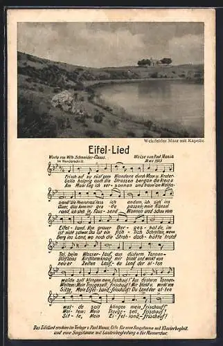 AK Daun /Eifel, Weinfelder Maar mit Kapelle, Eifel-Lied