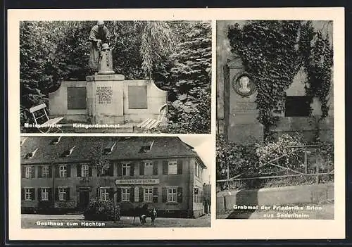 AK Meissenheim, Kriegerdenkmal, Gasthaus Zum Hechten, Grabmal der Friederike Brion aus Sesenheim