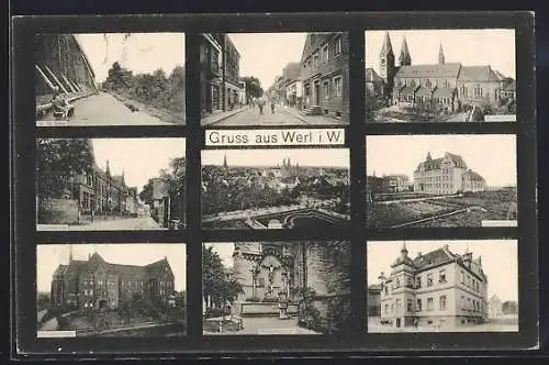 AK Werl i. W., Steinerstrasse, Wallfahrtskirche, Kreuzigungsgruppe, Saline